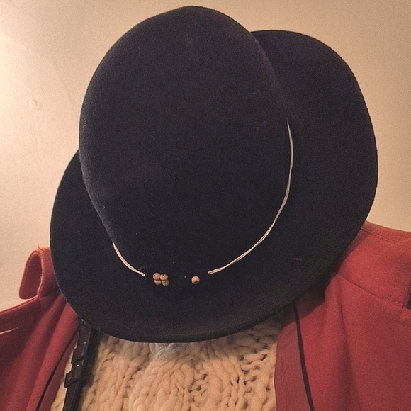 Black Wool Hat with Beaded Details - Picture 1 of 4